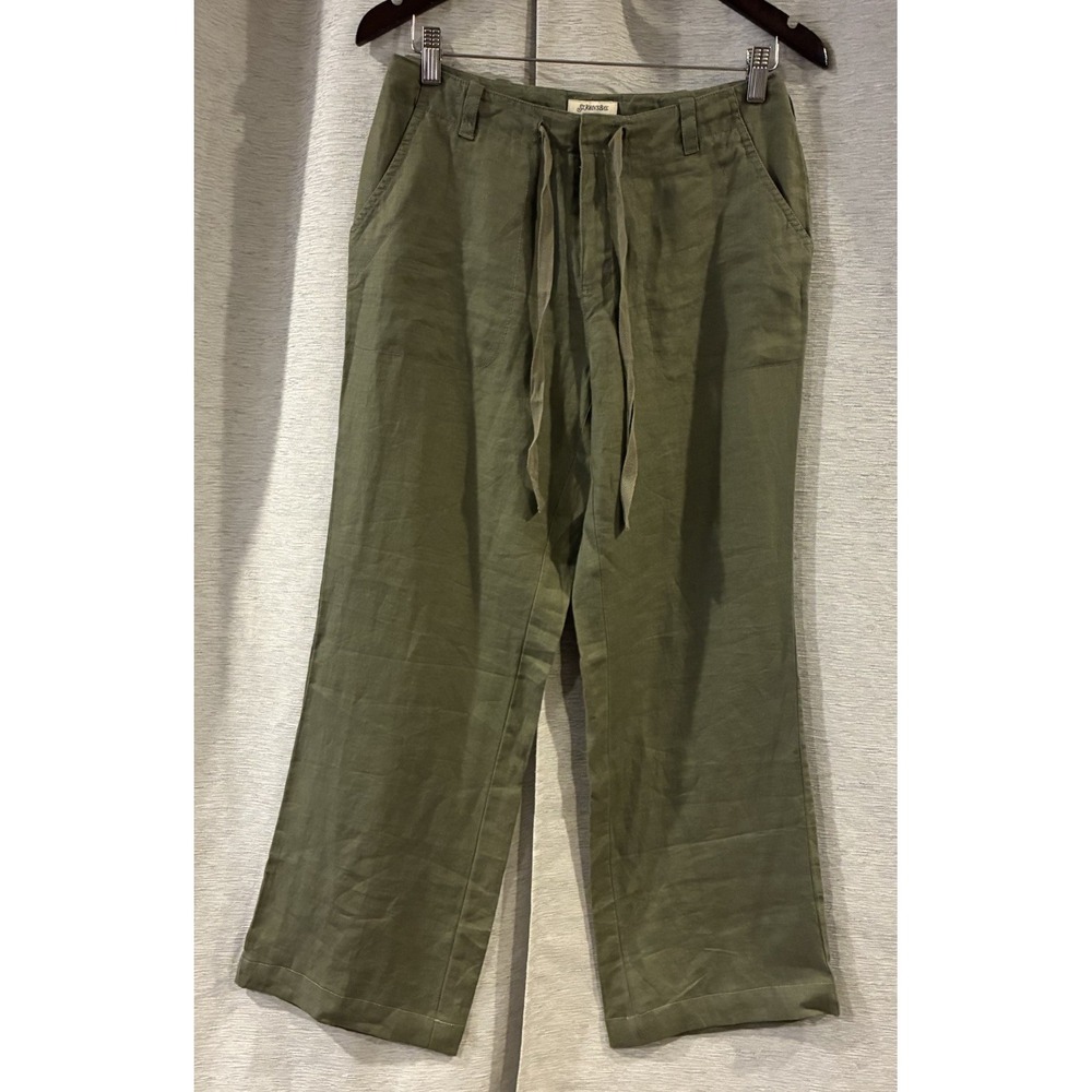 St. John's Bay Linen Blend Wide Leg Pants Coastal Elastic Waist Green Size 4
